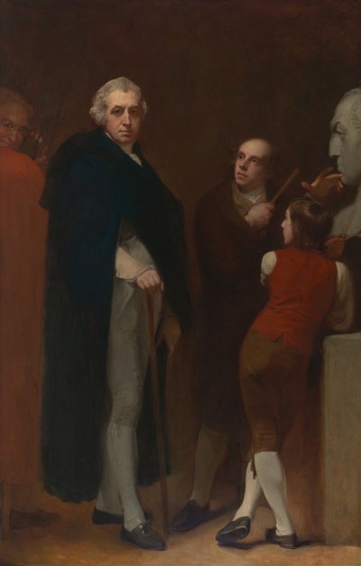 John Flaxman modella il busto di William Hayley da George Romney
